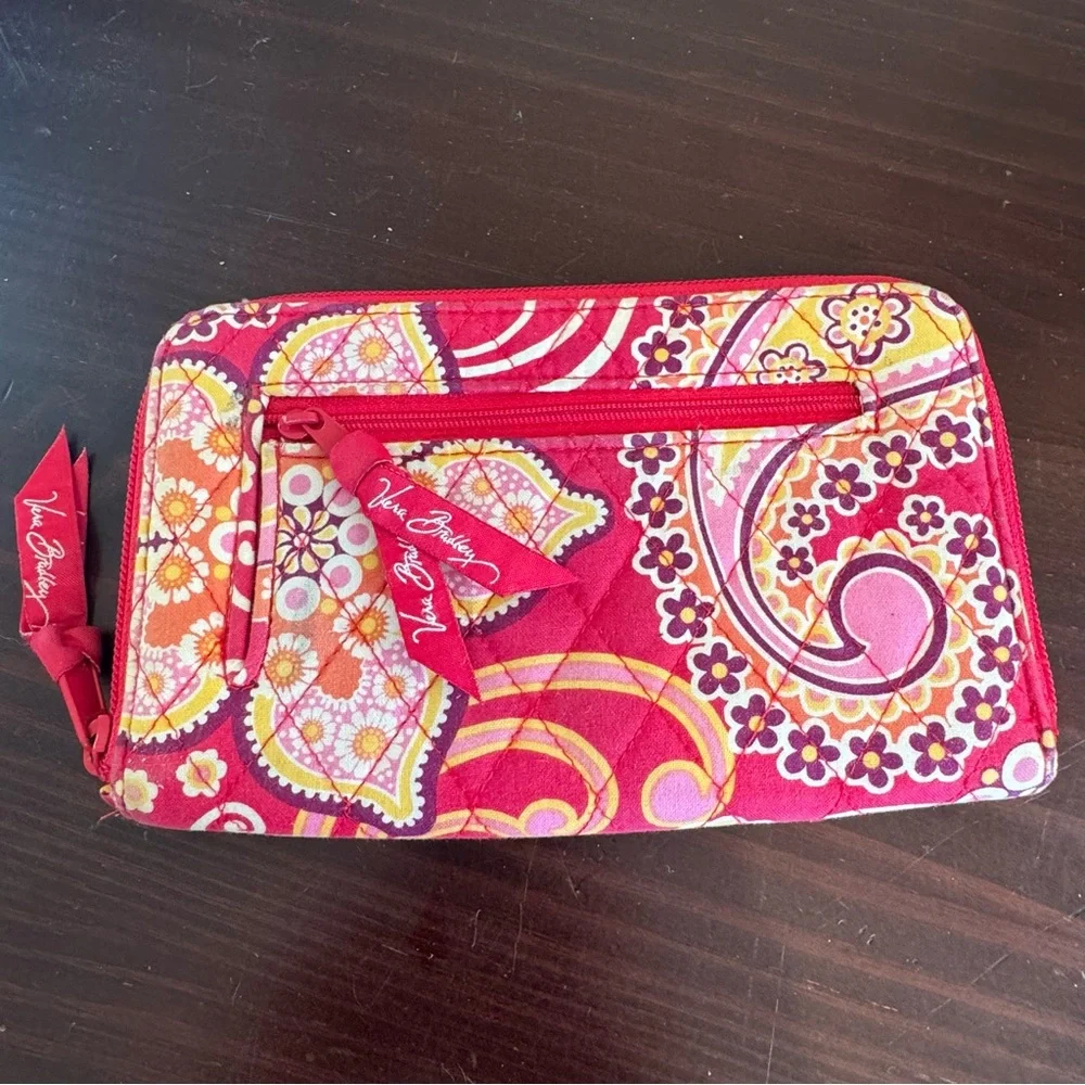 Vera Bradley Raspberry Fizz zip-around wallet pink paisley 2008 retired